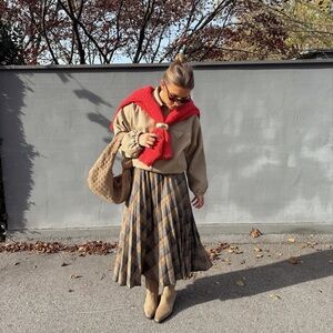 Mango Plaid Brown and Tan Women's Skirt